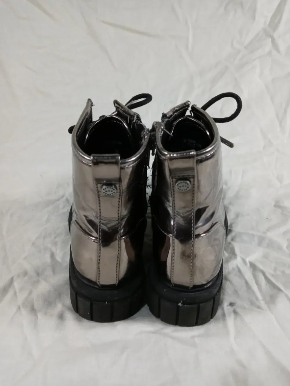 Madden NYC Girls Shiny Gold Combat Kids Boots Lace Up Side Zip Size 1 Good Cond